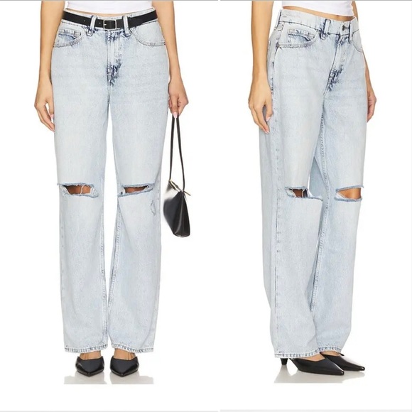Good American Light Blue Ripped Straight Leg Jeans